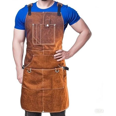 Robusto grembiule da uomo per lavori di falegnameria, grembiule da saldatura con 6 tasche porta attrezzi, grembiule da lavoro resistente al calore, adatto per giardinaggio, lavorazione del legno, forg (1/4)