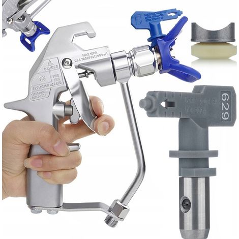 Rosfix Set UltraSpray PM2PRUS04 – Farbspritzpistole mit 2-Finger-Abzug & Hi-Flow 629 Düse  1/4" Anschluss, 7/8" Düsenaufnahme  Für Airlessgeräte  Lackierzubehör