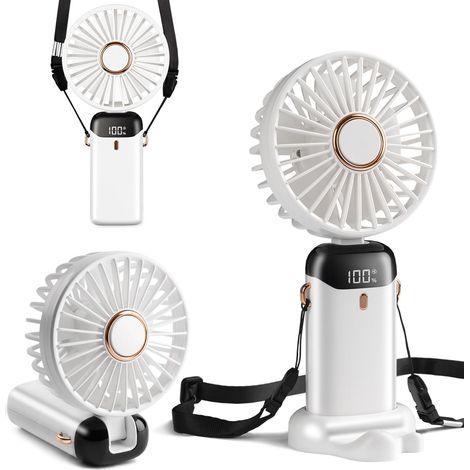 Ventilateur portable– 5 pales hélicoïdales (flux haute pression) – 5 vitesses – Batterie 4000 mAh (autonomie 8-20h)–Grille détachable + pastilles aromathérapie incluses – 3 modes (main, cou, bureau) (1/4)