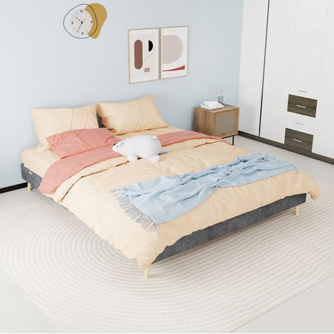 OKMYHOME Polsterbett 160x200 cm aus Holland-Samt Grau mit Lattenrost und Matratze (1/5)