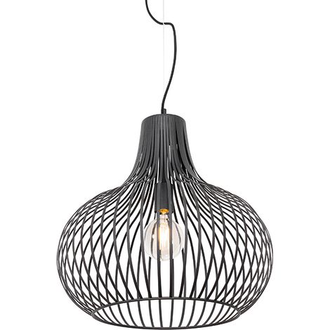QAZQA Lampada a sospensione saffira - Moderno - Alluminio - Nero - Tondo Max. 1 x Watt