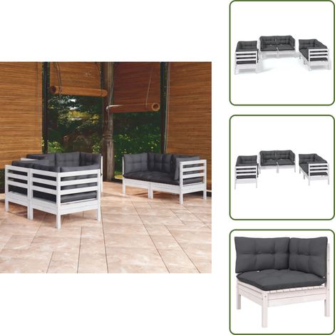 6-tlg. Garten-Lounge-Set mit Kissen Massivholz Kiefer - Gartensessel - Lounge Set - Gartenmöbeln - Rattan Möbel - Outdoor Furniture (1/5)