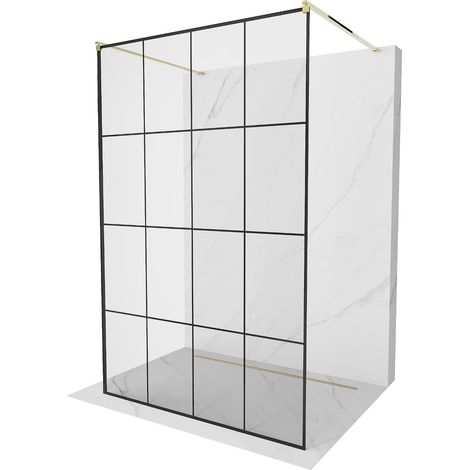 Mexen Kioto freistehende Duschwand 130 x 200 cm, Transparent/Schwarzes Design 8 mm, Gold - 800-130-0
