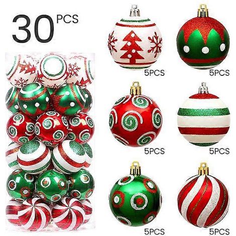 Lot de 30 boules de Noël pour décorer votre sapin et votre maison. Décorations à suspendre pour Noël et le Nouvel An. Accessoires inclus. (1/5)