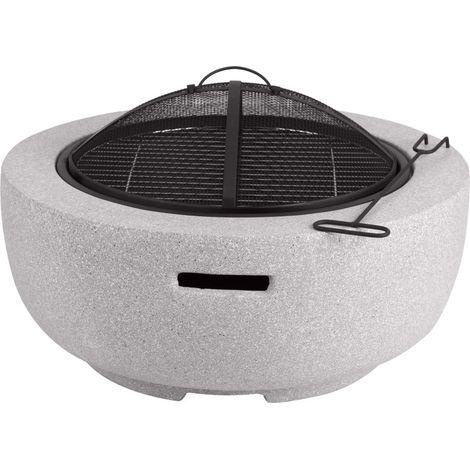 Brasero + Barbecue Combiné en Pierre de Granit Artificiel avec Grille et Cloche - D 60 x H 34 cm - Livraison gratuite (1/2)