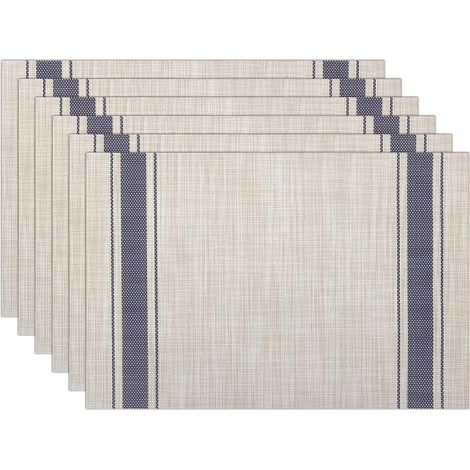 Lot de 6 Sets de Table Rectangulaire Rayures Verticales Bleu, Dessous de Table Antidérapants, Dessous Assiette Imperméables pour Cuisine (1/5)