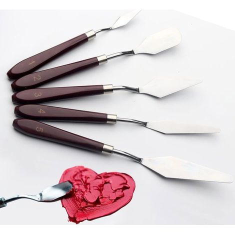 Lot de 5 couteaux palette bois – Peinture huile, acrylique, gâteaux – Mélange couleurs, textures – Confort (1/5)