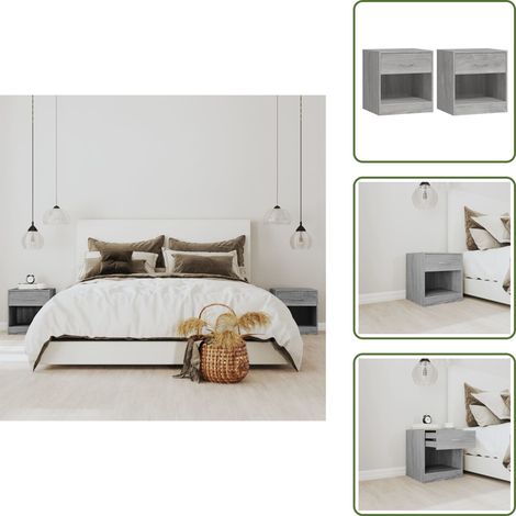 Tables de chevet 2 pcs avec tiroir Sonoma gris - Table De Chevet - Meuble De Chambre - Commode - Étagère Murale - Décoration Intérieure (1/5)