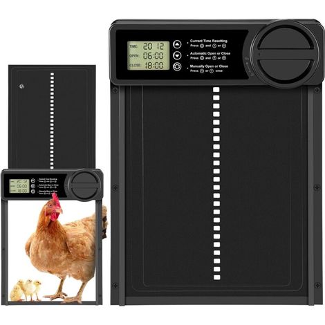 Automatic Chicken Coop Door with Anti-Pinch Timer, Aluminum Automatic Chicken Coop Door, IP45 Waterproof, Battery Powered (1/5)