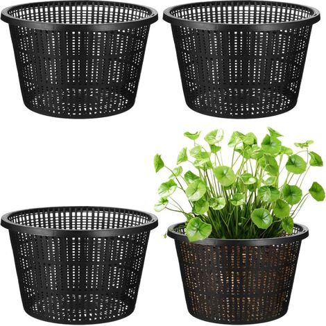 Lot da 4 vasi idroponici in rete da 21 cm, vasi grandi in rete per piante acquatiche, cestelli da giardino in plastica con fessure, neri per orchidee