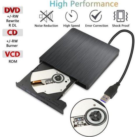 Lecteur/Graveur CD,Lecteur DVD Externe USB 3.0 Lecteur de CD/DVD-RW Player Disqueur Compatible Windows XP/7/8/10/Vista/Linux,Mac OS (1/4)