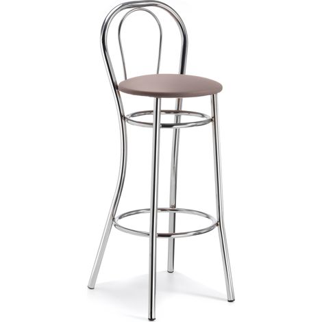 Tabouret en métal THONET avec structure chromée et tissu taup (1/5)