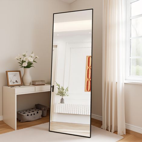 Ganzkörperspiegel Standspiegel 54 x 164 cm, quadratischer Ankleidespiegel mit Rahmen and Aluminiumlegierung, Schlafzimmerspiegel, mit robustem Glas, für Schlafzimmer und Wohnzimmer, Gold (1/5)