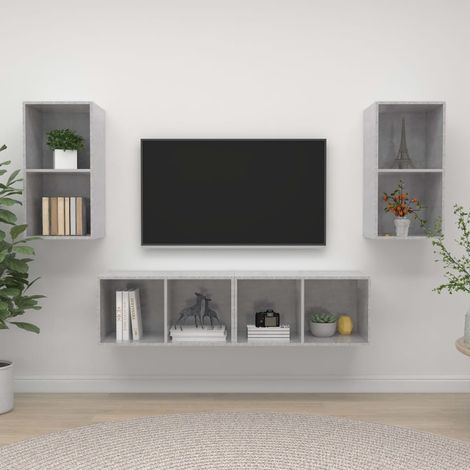 Meubles TV muraux 4 pcs pour Salon - Armoire TV Gris béton Aggloméré BV518685 - BonneVie (1/4)