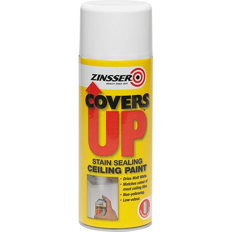 Zinsser CoversUp 400ml Stain Killer and Ceiling Touch-Up Paint, Flat White, Solvent-Based (1/2)