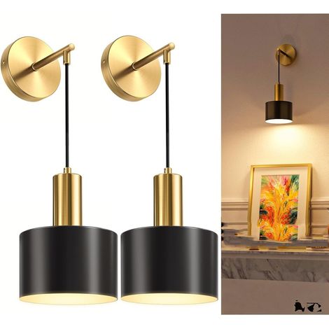 Confezione da 2 applique da parete con ricarica wireless, portalampada E27, 2000 mAh, per camere da letto, soggiorni - lampadina non inclusa (nero).