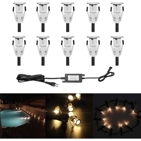 Lot de 10 Lampe de Spot LED Mini Ø18mm Eclairage encastré Inox pour Terrasse Enterré Plafonnier, IP67 Etanche DC12V Lumière Extérieure pour Chemin Escalier Paysage Etape (Blanc Chaud) (1/5)