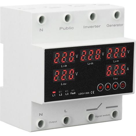 Commutateur de transfert automatique 3 phases 4 fils, protecteur de tension de changement 63A avec générateur d'affichage LED et onduleur AC220V (1/5)