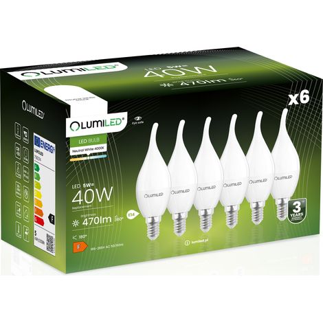 6x LED-Lampe E14 Kerze BA35 5W = 40W 470lm 4000K Neutral 180° LUMILED