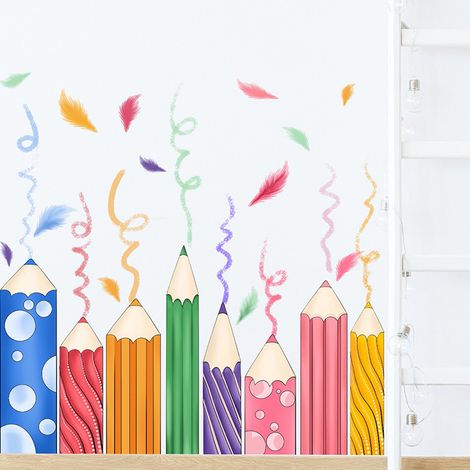 3 Feuilles Autocollants Muraux Crayons Décor Éducatif PVC Amovible pour Chambre Salle de Classe Salon (1/5)