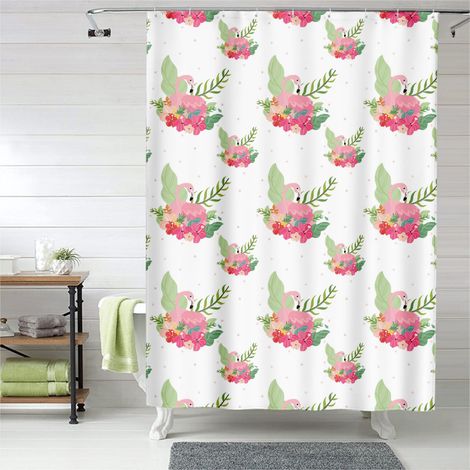 Rideau de douche motif flamant rose pastel élégant, rideau salle de bain imperméable, 90x180 cm (1/5)