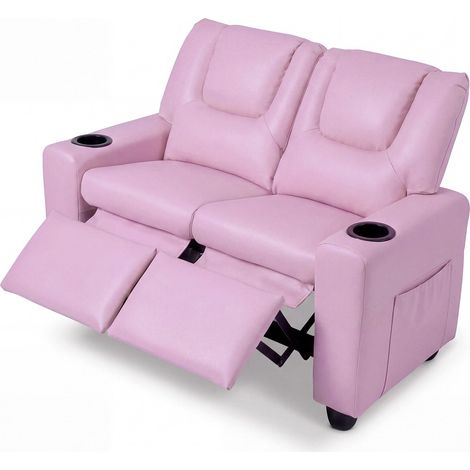 Kids 2-Seater Recliner Sofa with Cup Holders - Pink (1/5)