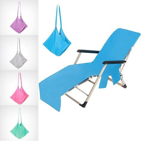 Housse de Chaise Longe Microfibre Serviette de Plage Piscine avec Poches pour Les Vacances Bain de Soleil Séchage Rapide--blau,75215cm (1/3)