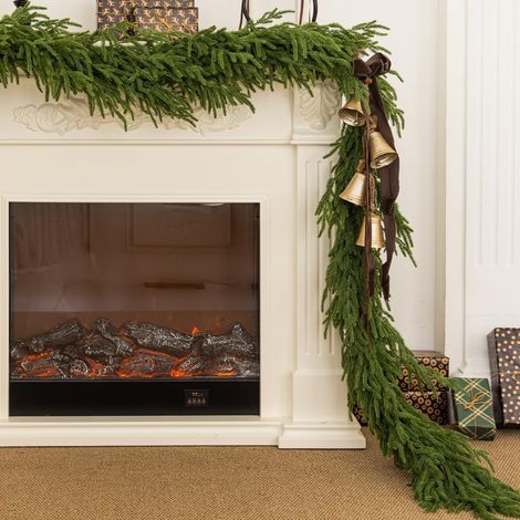 Ghirlanda di pino Norfolk – 2,75 m, verde puro, decorazione per camino/casa/Halloween/Natale