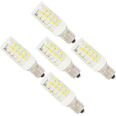 Lot de 5 ampoules LED E12 à lumière visible (5 W), 44 LED SMD 2835, blanc froid 6000 K, équivalent 500 lm (50 W incandescent), AC220-240 V, non dimmable. (1/5)