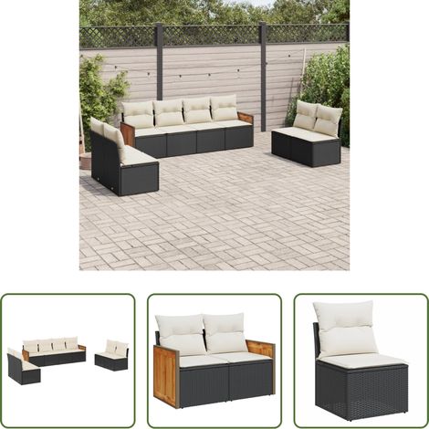 Gartensessel - 8-tlg. Garten-Sofagarnitur mit Kissen Schwarz Poly Rattan (1/5)