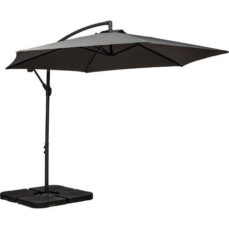Standard Cantilever Over Hanging Parasol with Cross Stand - Steel/Polyester - L300 x W300 x H255 cm - Grey