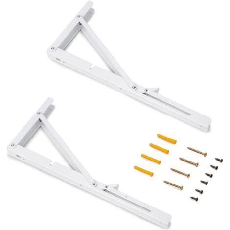 Supports d'étagères pliables, 403mm, Jeu de 2 supports étagère pliables, charge max. 60kg, Peint en blanc, Acier (1/4)