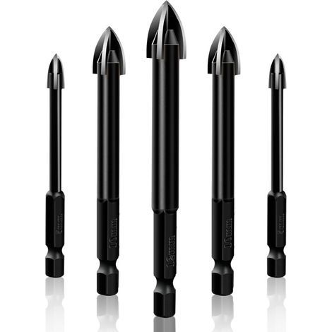 Brocas para azulejos de cerámica, herramienta de perforación universal y eficiente, 5 brocas para azulejos de cerámica, juego de brocas para hormigón (Negro) (1/5)