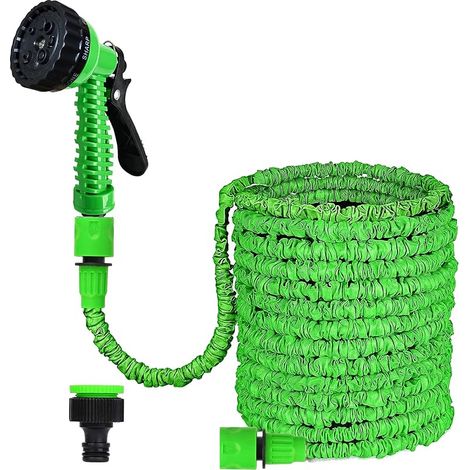 Tuyau d'arrosage extensible de 37,5m/125ft, tuyau d'arrosage extensible flexible pour maison, pelouse, voiture avec buse de pulvérisation professionnelle 8 fonctions (37,5 m/125ft, vert) (1/5)
