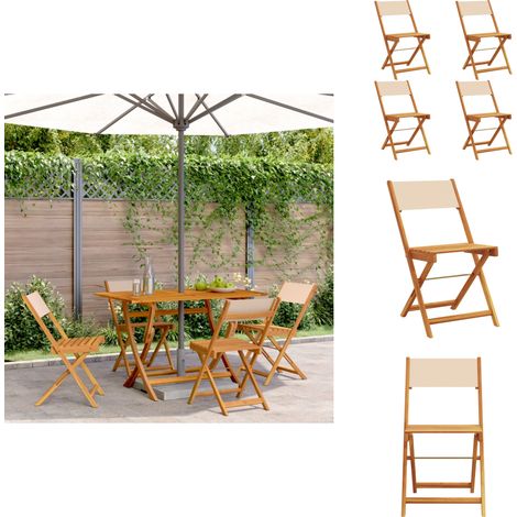 Gartenstühle 4 Stk. Klappbar Beige Stoff und Massivholz - Klappstuhl - Gartenstuhl - Esszimmerstuhl - Holzstuhl - Akazienholz (1/5)