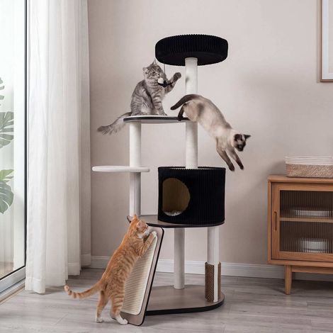 Black Cat Tree Tower with Condo and Scratching Posts (1/3)