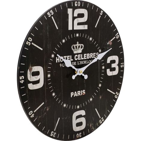 Reloj de pared de madera negro 34x34x2 cm (1/5)