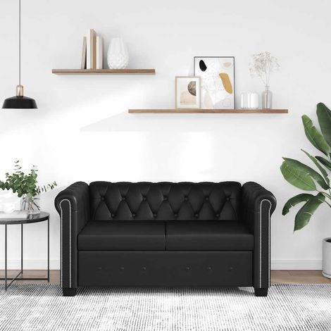 Chesterfield-Sofa 2-Sitzer Kunstleder Schwarz (1/5)