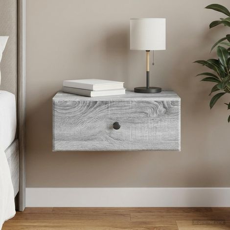 Table de chevet murale avec tiroir et étagère, bois d’ingénierie Sonoma gris, 49 x 34,5 x 20 cm - PANGIVO (1/5)