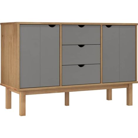 Credenza Madia Buffet OTTA Marrone e Grigio 113,5x43x73 cm in Legno di Pino CDS73394 (1/5)