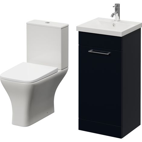 Napoli 390 Deep Blue 400mm Single Door Vanity Unit and Kingston Toilet Suite with Glide Basin - 400mm - Chrome 160mm Handle