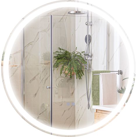 Miroir rond lumineux LED de salle de bain 23 W Ø 70 cm tactile antibuée blanc argent (1/5)