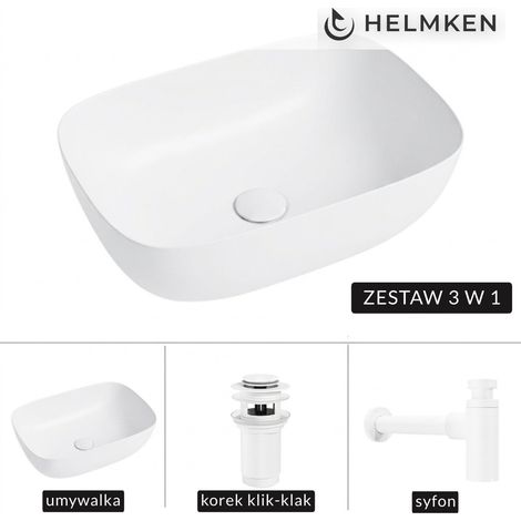 Lavabo de encimera Helmken 49346000 (46x32) blanco + Sifón blanco + Tapón de clic blanco (1/5)