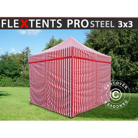 Pop up gazebo FleXtents PRO Steel 3x3 m Striped, incl. 4 sidewalls