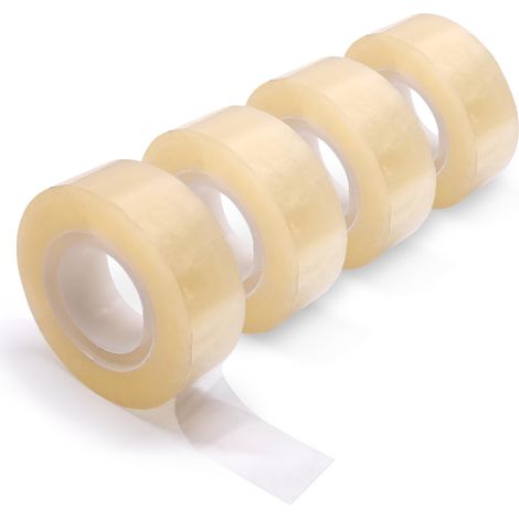 Pack de 4 Ruban adhésif de bureau transparent brillant haut pouvoir adhésif, largeur 19 mm rouleau de 33m épaisseur 50 microns (1/4)