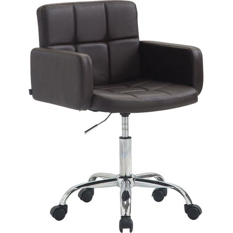 Chaise de bureau à roulettes avec dossier et accoudoirs en synthétique marron FAL10151 (1/3)