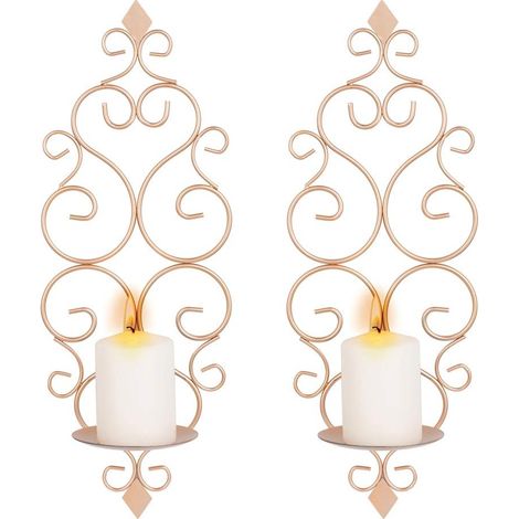 Set mit 2 kleinen Wandleuchtern aus Metall für die Wanddekoration im Schlafzimmer, Badezimmer, Wohnzimmer, Kerzenhalter, Champagner-Gold-Farbe