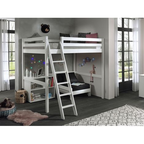 Lit mezzanine Claire 140x200cm avec bibliothèque et canapé-lit -