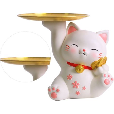 Ornement de porche léger et luxueux de haute qualité, objet de rangement décoratif pour salon ou bureau, chat en forme de pièce d'or, 22 x 17 x 18,5 cm / 8,7 x 6,7 x 7,3 pouces