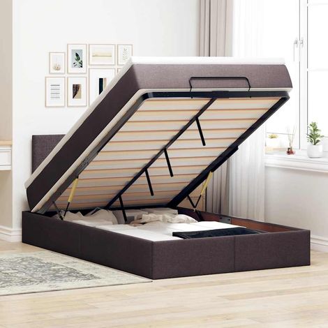 Estructura de cama otomana colchón tela marrón oscuro 120x190cm vidaXL (1/5)